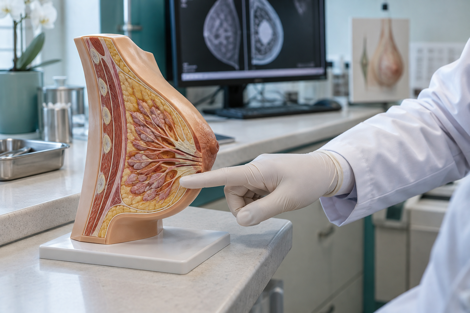 Assessment using a breast anatomy model