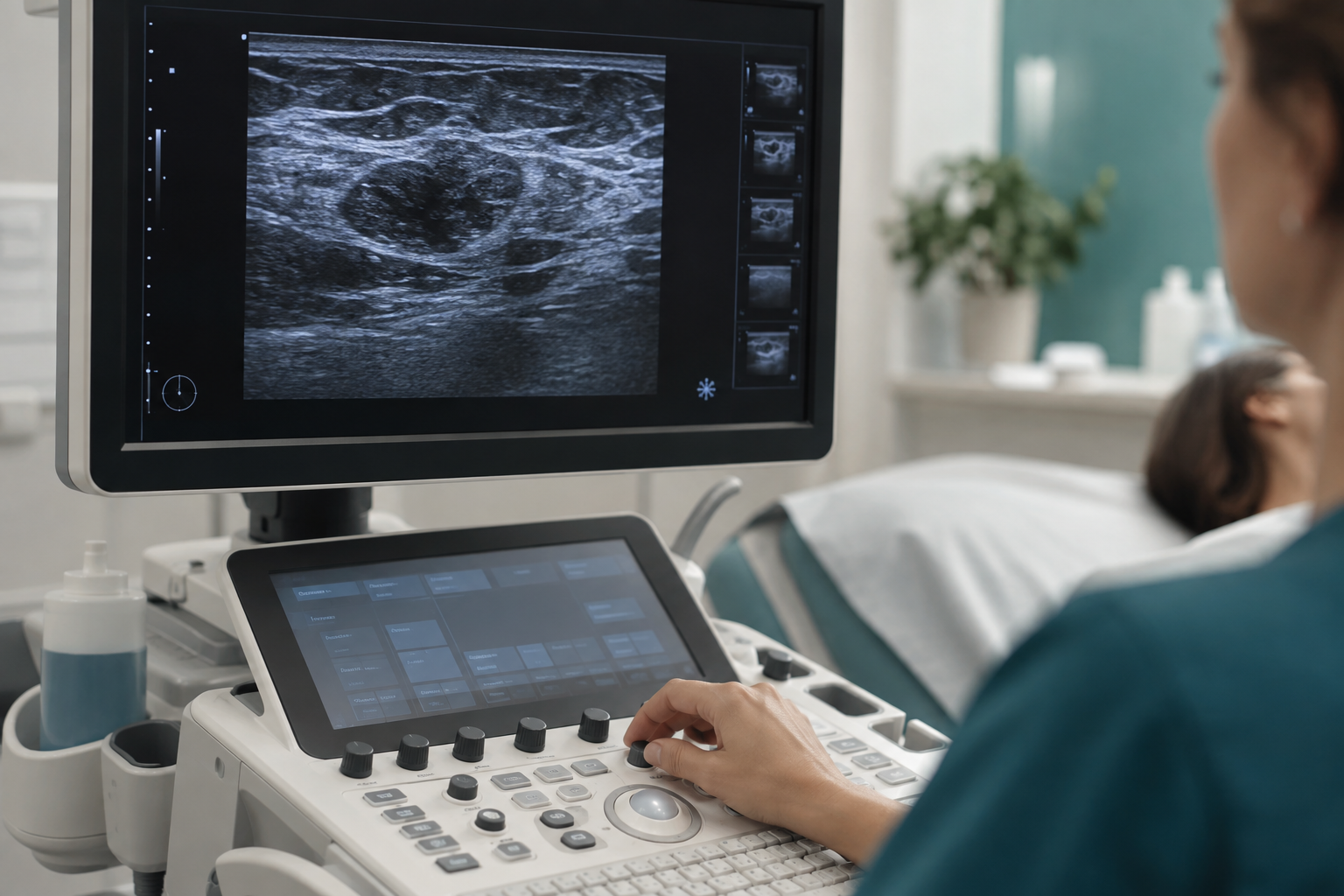 Clinical imaging illustrating breast ultrasound assessment